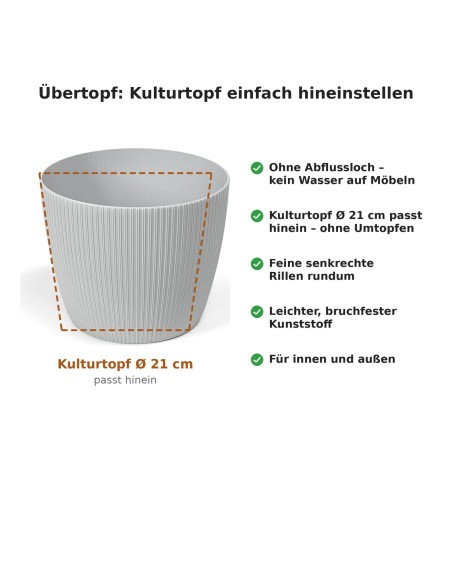 Sierpot rond XL Ø26 × 21 cm geribbeld, 8,5 L – Grijs