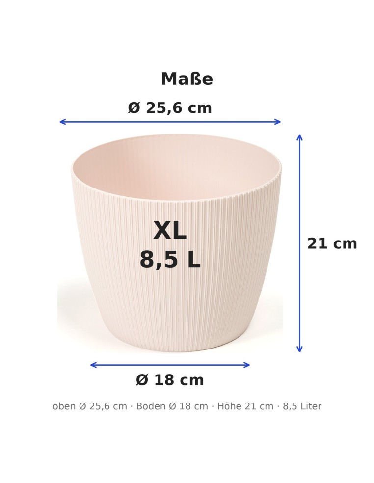 Cubremacetas redondo XL Ø26 × 21 cm estriado, 8,5 L – Rosa claro