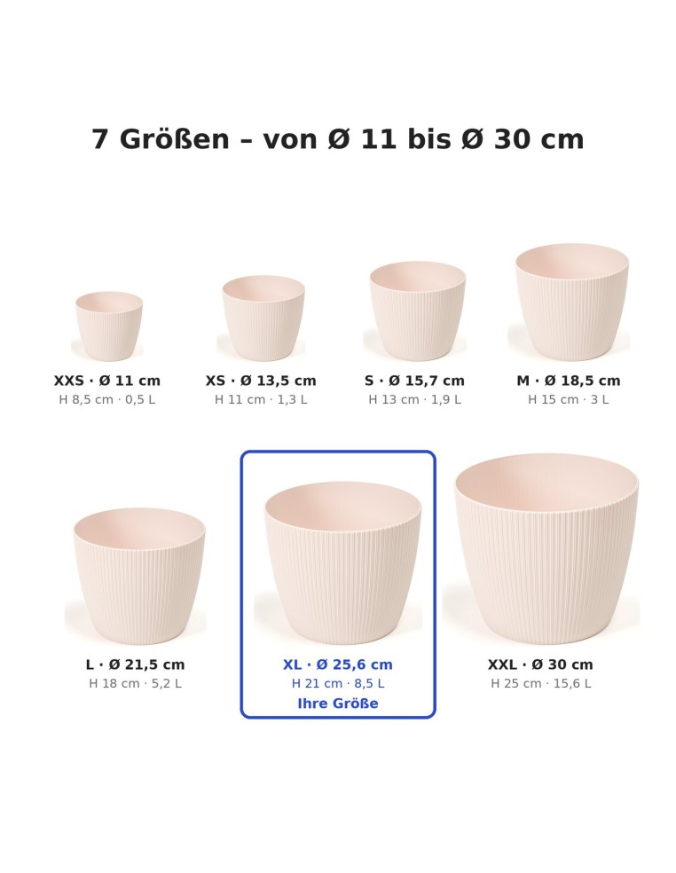 Cache-pot rond XL Ø26 × 21 cm strié, 8,5 L – Rose clair