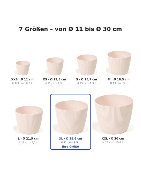Cache-pot rond XL Ø26 × 21 cm strié, 8,5 L – Rose clair