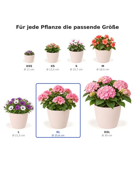 Cache-pot rond XL Ø26 × 21 cm strié, 8,5 L – Rose clair