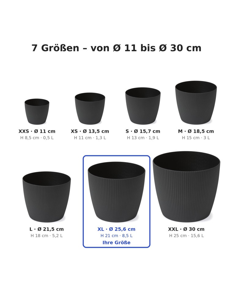 Sierpot rond XL Ø26 × 21 cm geribbeld, 8,5 L – Zwart