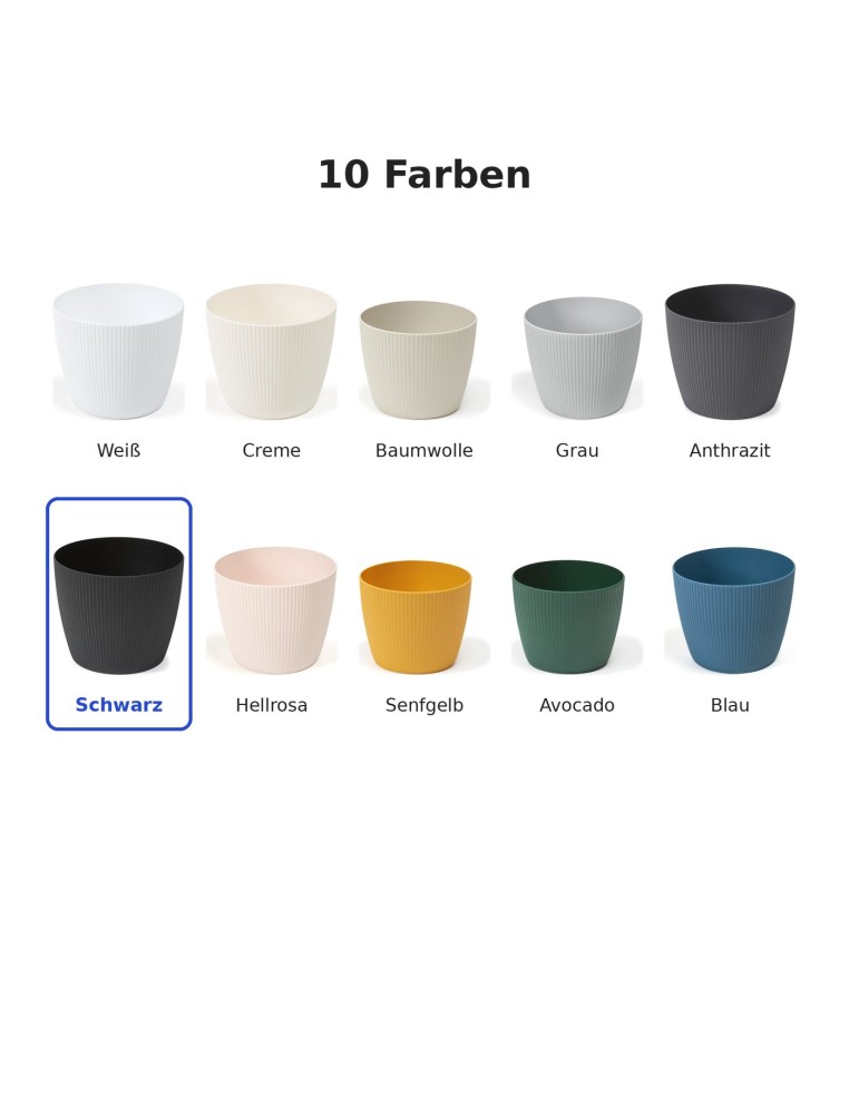 Übertopf rund XL Ø26 × 21 cm Gerillt, 8,5 L – Schwarz