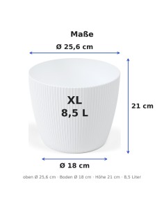 Übertopf rund XL Ø26 × 21 cm Gerillt, 8,5 L – Weiß 2