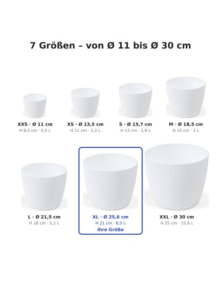 Cubremacetas redondo XL Ø26 × 21 cm estriado, 8,5 L – Blanco