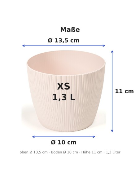 Cache-pot rond XS Ø14 × 11 cm strié, 1,3 L – Rose clair