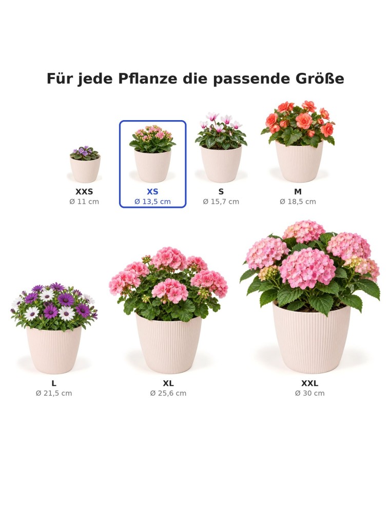Übertopf rund XS Ø14 × 11 cm Gerillt, 1,3 L – Hellrosa