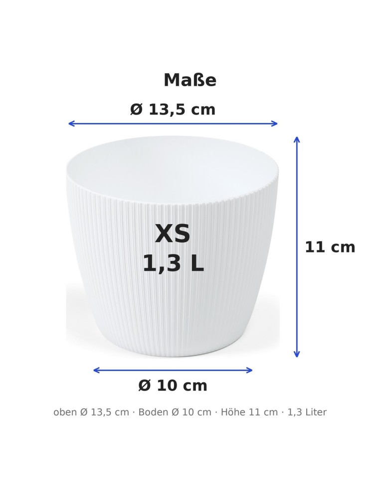 Sierpot rond XS Ø14 × 11 cm geribbeld, 1,3 L – Wit