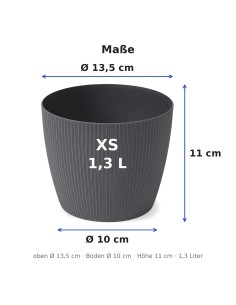 Übertopf rund XS Ø14 × 11 cm Gerillt, 1,3 L – Anthrazit 2