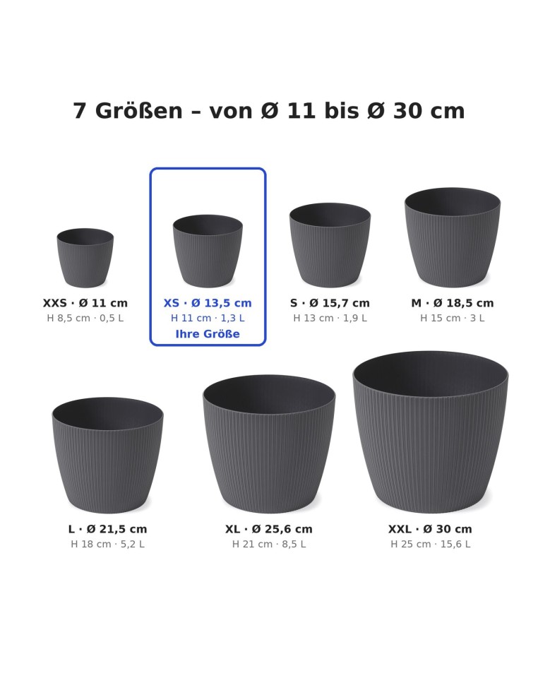 Coprivaso rotondo XS Ø14 × 11 cm rigato, 1,3 L – Antracite