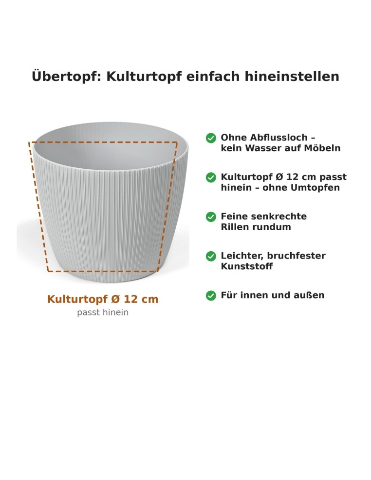 Sierpot rond XS Ø14 × 11 cm geribbeld, 1,3 L – Grijs