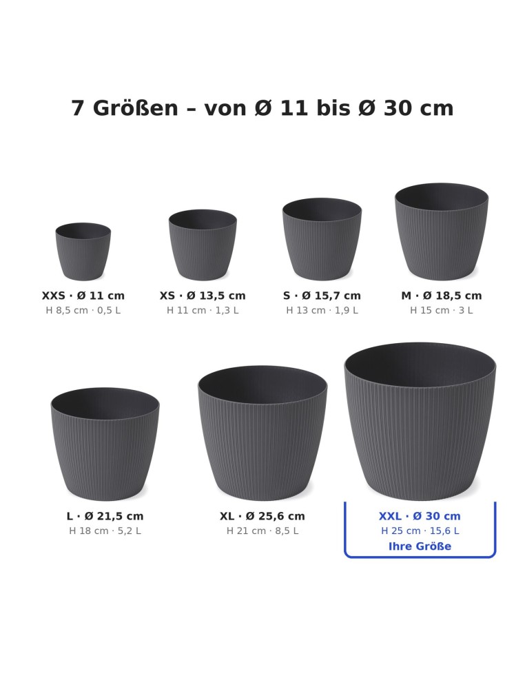 Sierpot rond XXL Ø30 × 25 cm geribbeld, 15,6 L – Antraciet