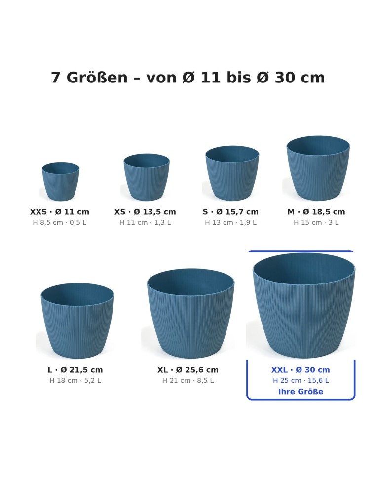 Sierpot rond XXL Ø30 × 25 cm geribbeld, 15,6 L – Blauw