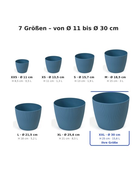 Cubremacetas redondo XXL Ø30 × 25 cm estriado, 15,6 L – Azul
