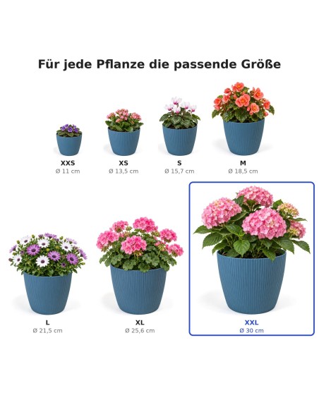 Cache-pot rond XXL Ø30 × 25 cm strié, 15,6 L – Bleu