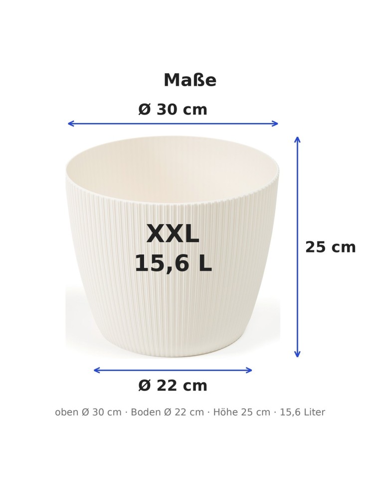 Übertopf rund XXL Ø30 × 25 cm Gerillt, 15,6 L – Creme