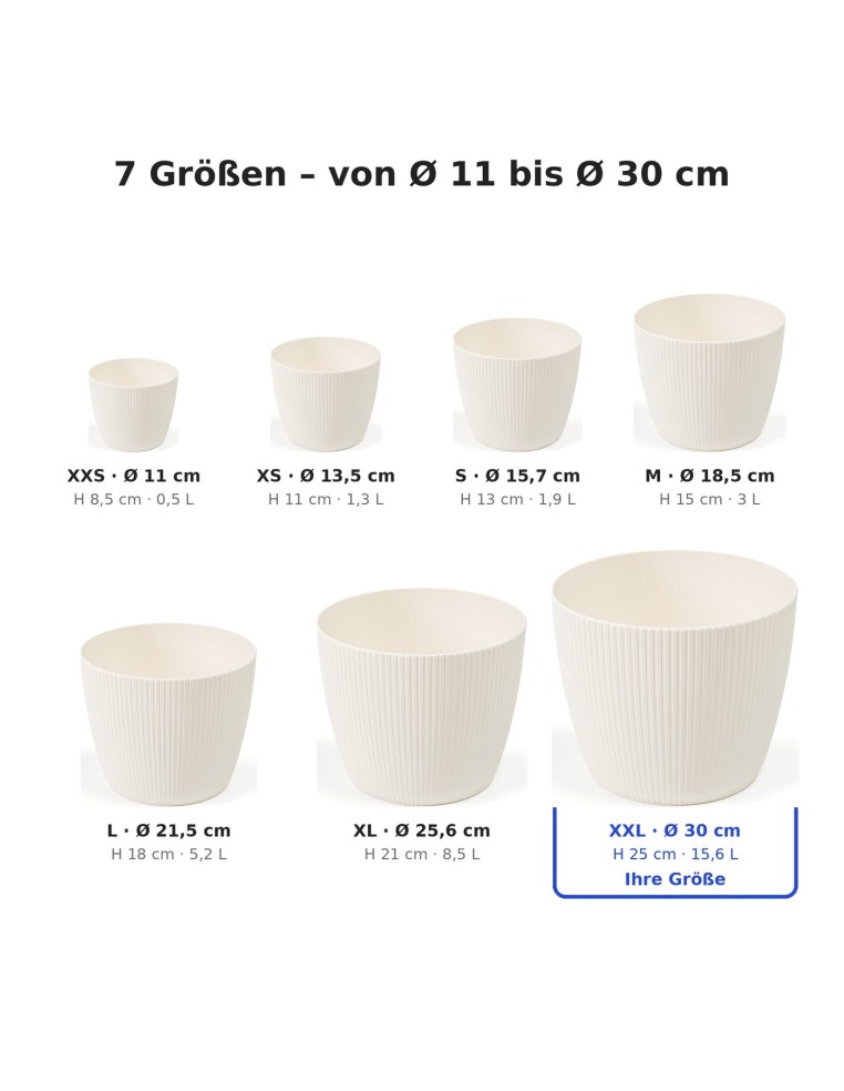 Übertopf rund XXL Ø30 × 25 cm Gerillt, 15,6 L – Creme