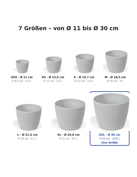 Sierpot rond XXL Ø30 × 25 cm geribbeld, 15,6 L – Grijs