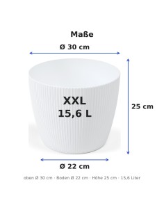 Übertopf rund XXL Ø30 × 25 cm Gerillt, 15,6 L – Weiß 2