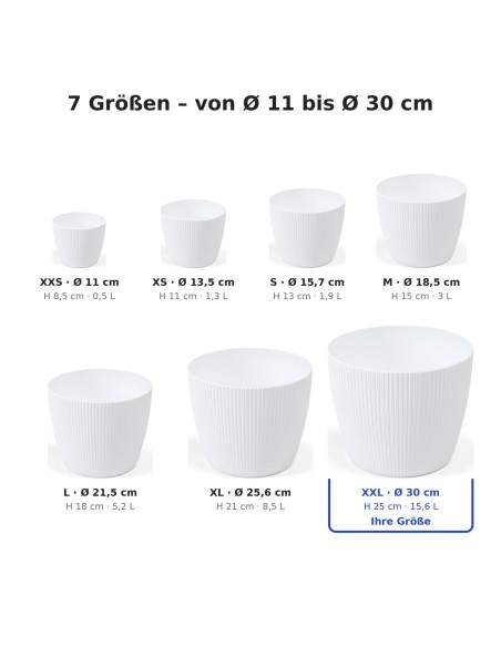 Coprivaso rotondo XXL Ø30 × 25 cm rigato, 15,6 L – Bianco