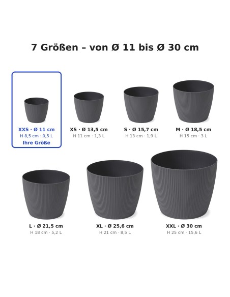Cache-pot rond Ø11 × 8 cm strié, 0,5 L – Anthracite