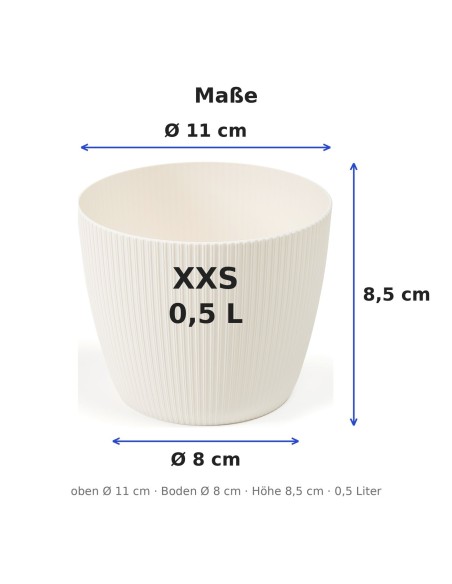 Cache-pot rond Ø11 × 8 cm strié, 0,5 L – Crème