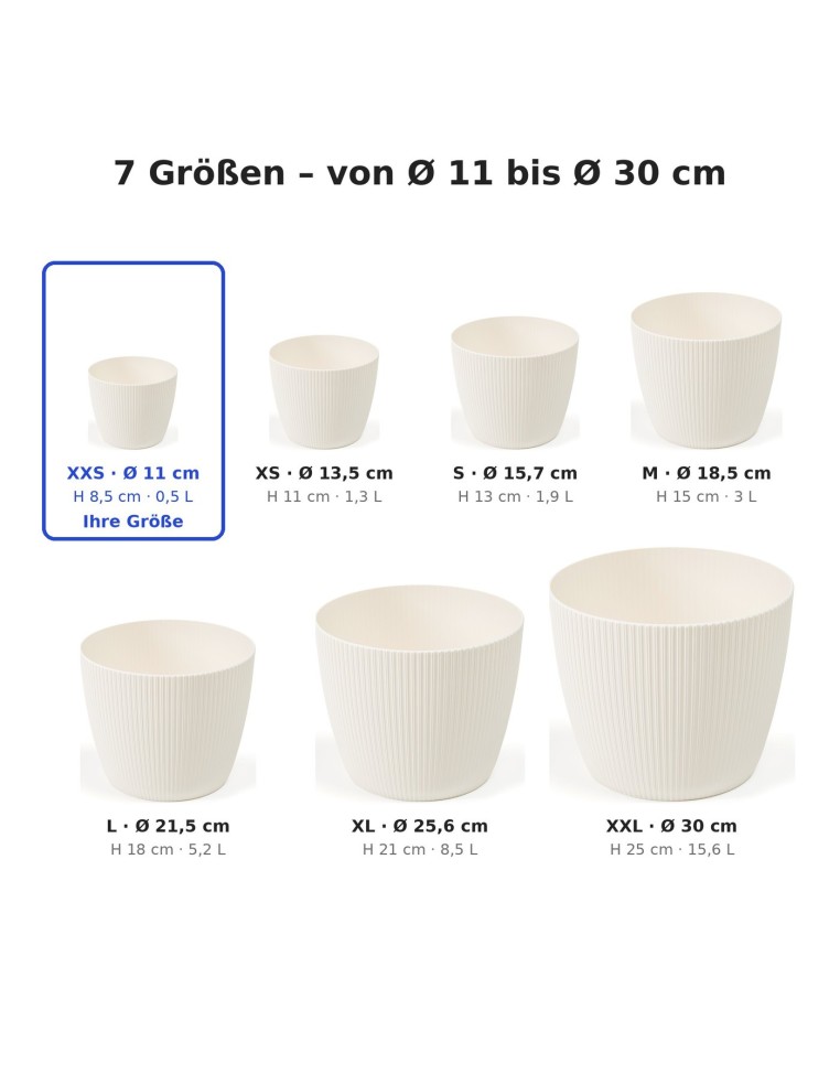 Übertopf rund Ø11 × 8 cm Gerillt, 0,5 L – Creme