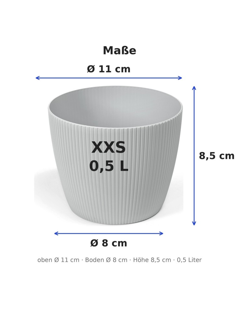 Übertopf rund Ø11 × 9 cm Gerillt, 0,5 L – Grau