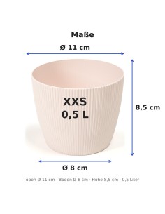 Übertopf rund Ø11 × 9 cm Gerillt, 0,5 L – Hellrosa 2