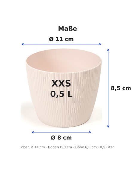 Cache-pot rond Ø11 × 9 cm strié, 0,5 L – Rose clair