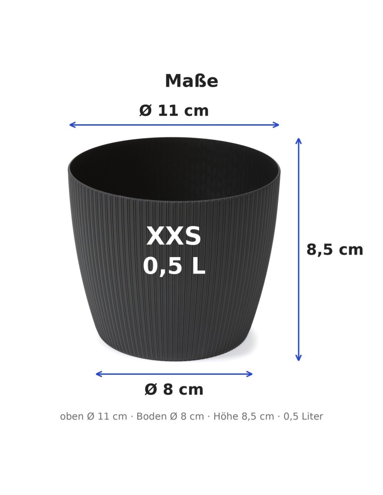 Cache-pot rond Ø11 × 8 cm strié, 0,5 L – Noir