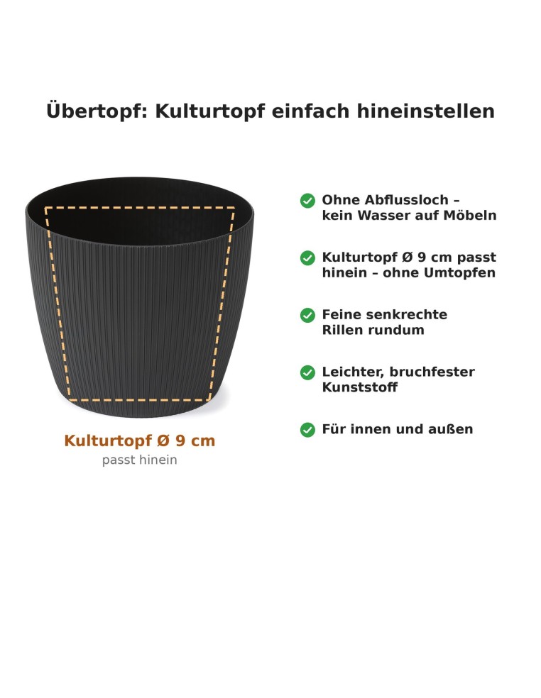 Coprivaso rotondo Ø11 × 8 cm rigato, 0,5 L – Nero