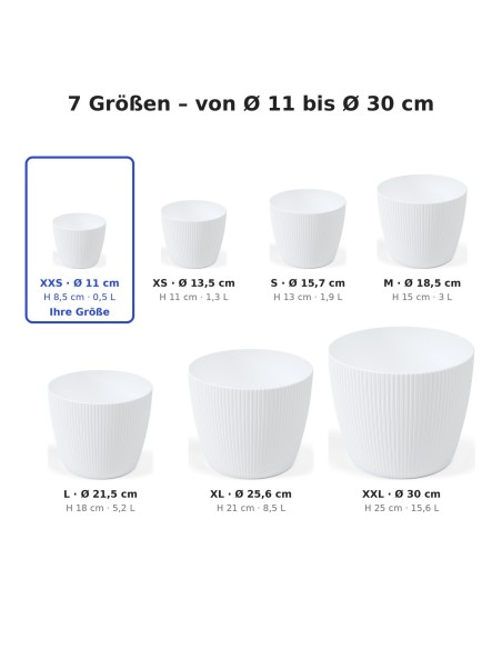 Übertopf rund Ø11 × 9 cm Gerillt, 0,5 L – Weiß