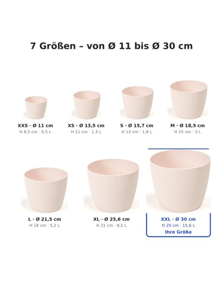 Cache-pot rond XXL Ø30 × 25 cm strié, 15,6 L – Rose clair