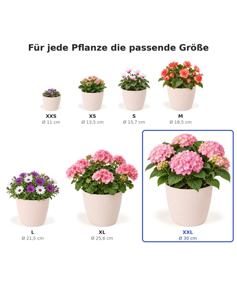 Cache-pot rond XXL Ø30 × 25 cm strié, 15,6 L – Rose clair