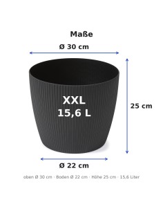 Übertopf rund XXL Ø30 × 25 cm Gerillt, 15,6 L – Schwarz 2