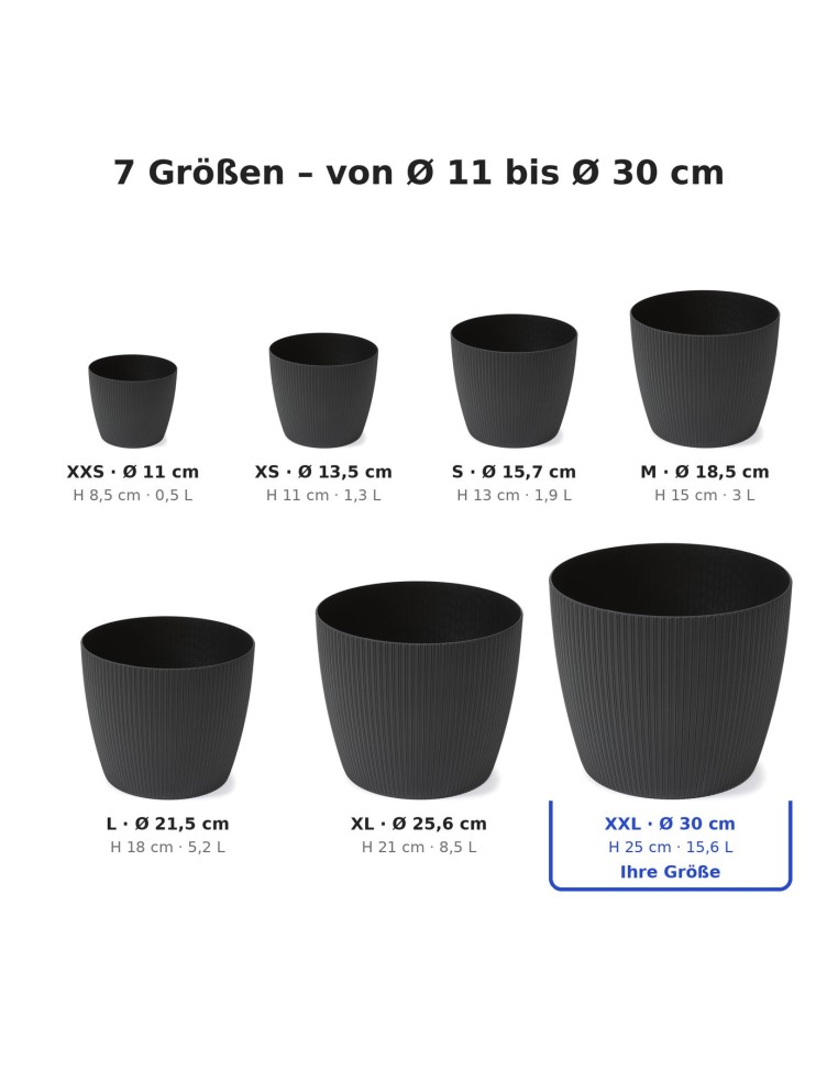 Coprivaso rotondo XXL Ø30 × 25 cm rigato, 15,6 L – Nero
