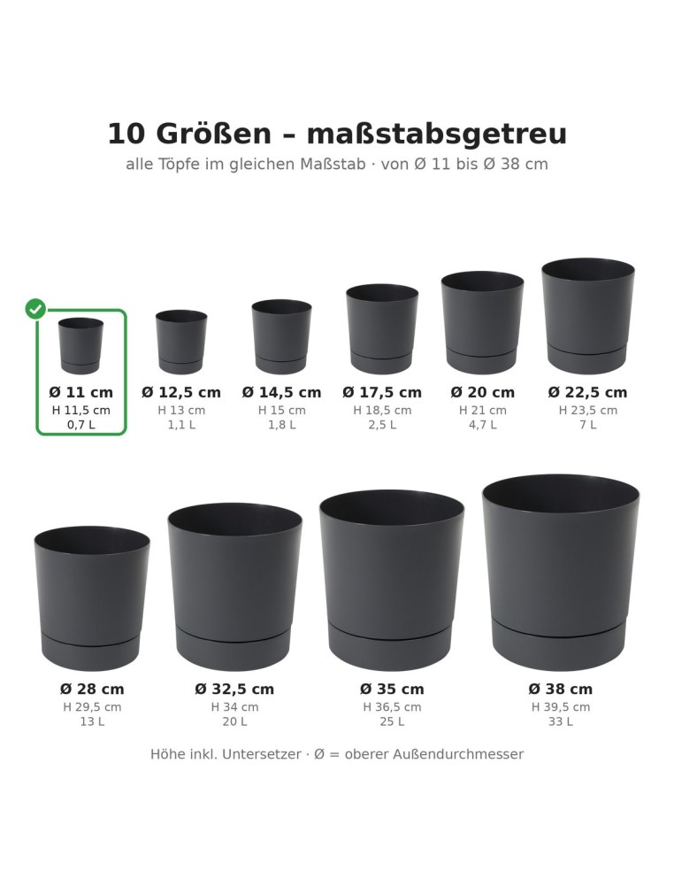 Cache-pot rond Ø11 × 12 cm mat, 0,7 L – Anthracite | Töpferkönig