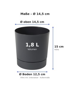 Coprivaso rotondo Ø15 × 15 cm opaco, 1,8 L – Antracite | Töpferkönig 2
