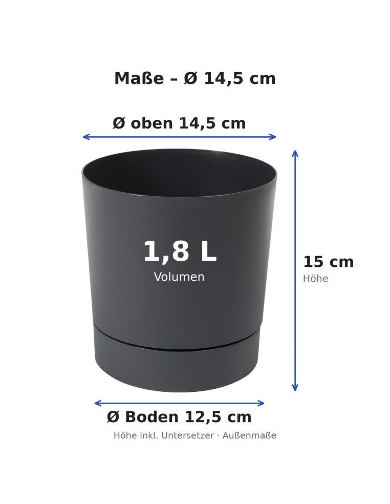 Cache-pot rond Ø15 × 15 cm mat, 1,8 L – Anthracite | Töpferkönig