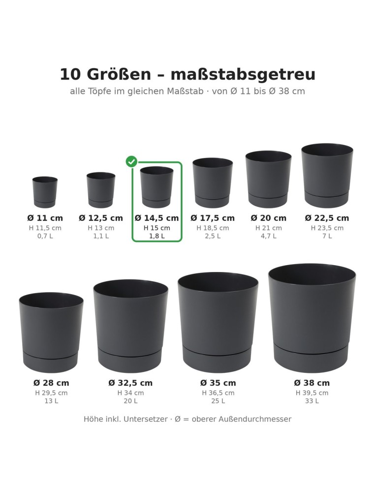 Coprivaso rotondo Ø15 × 15 cm opaco, 1,8 L – Antracite | Töpferkönig