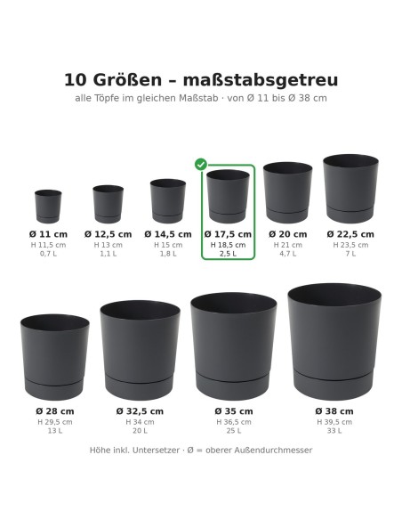 Cubremacetas redondo Ø18 × 19 cm mate, 2,5 L – Antracita | Töpferkönig