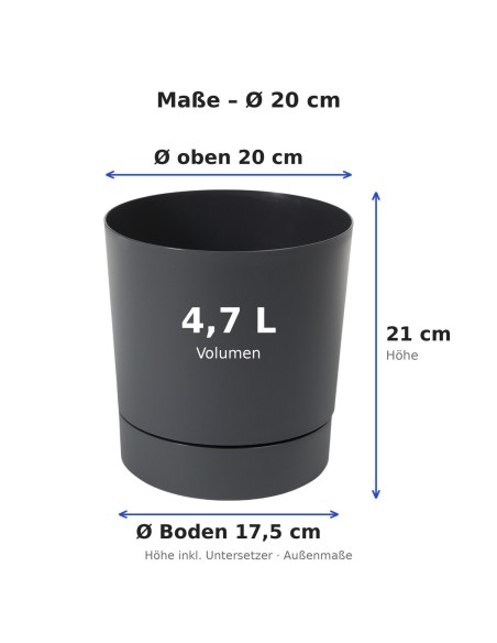 Cubremacetas redondo Ø20 × 21 cm mate, 4,7 L – Antracita | Töpferkönig
