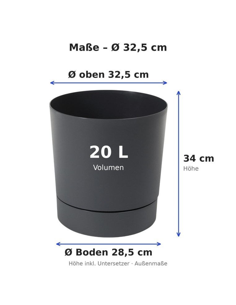 Cache-pot rond Ø33 × 34 cm mat, 20 L – Anthracite | Töpferkönig