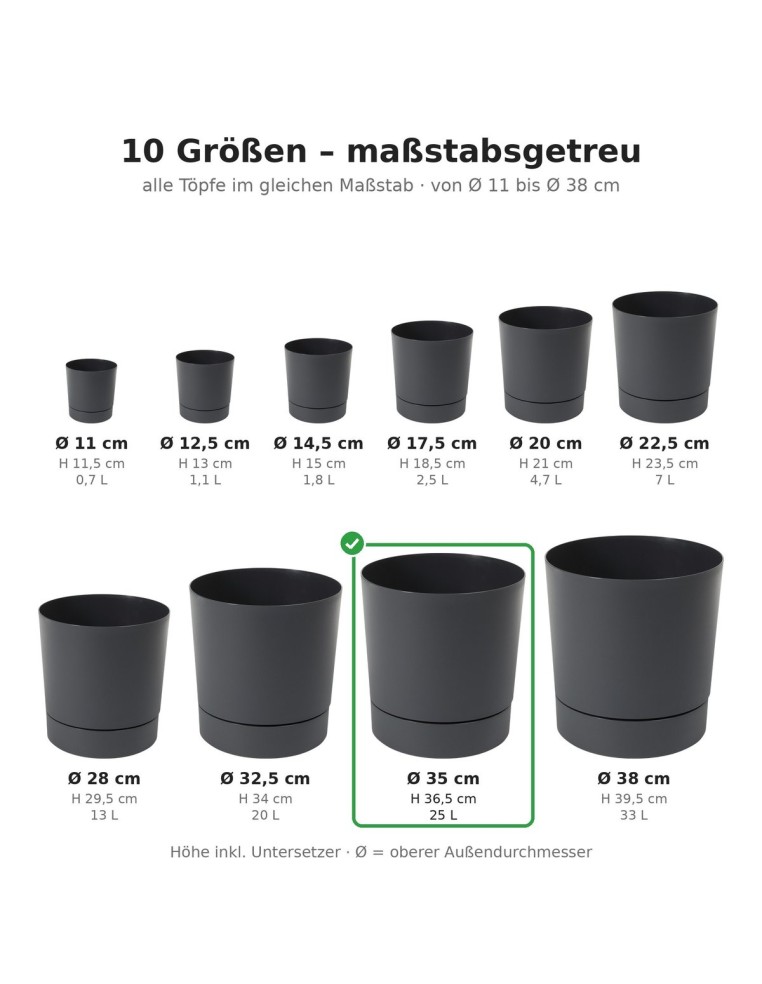 Coprivaso rotondo Ø35 × 37 cm opaco, 25 L – Antracite | Töpferkönig