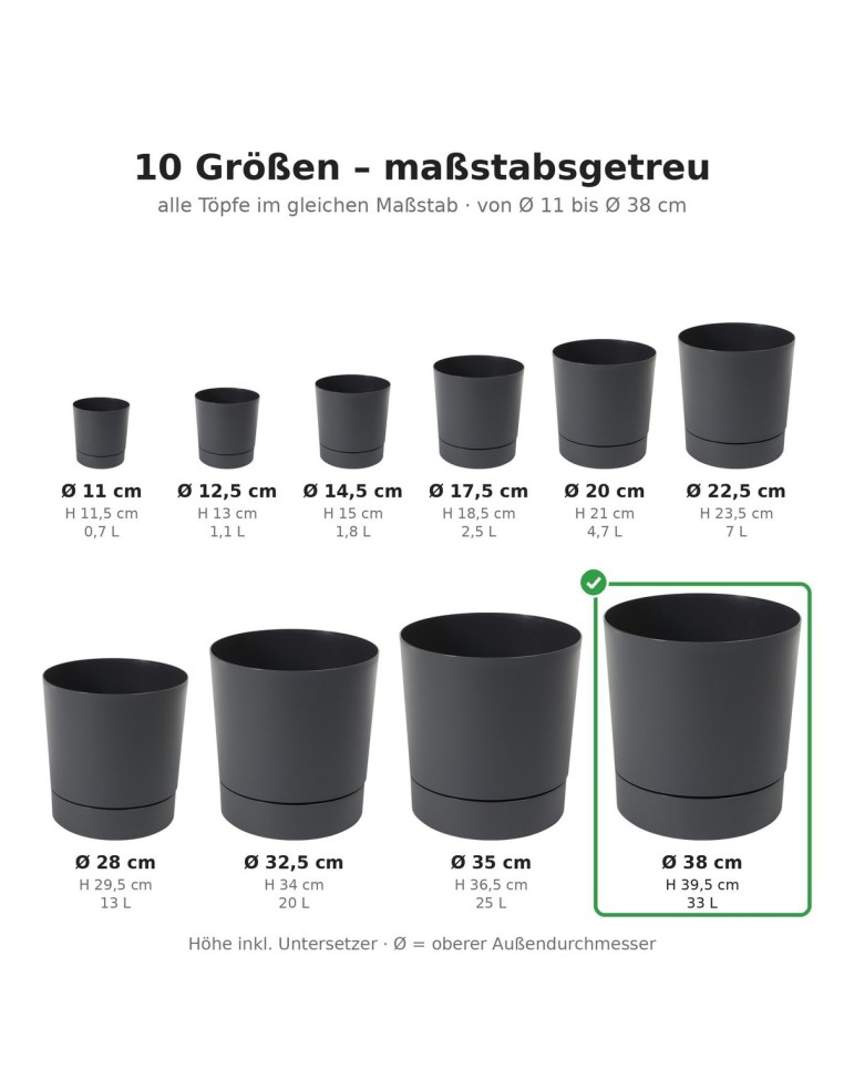 Cache-pot rond Ø38 × 40 cm mat, 33 L – Anthracite | Töpferkönig