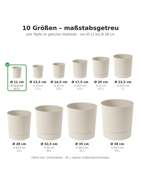 Cache-pot rond Ø11 × 12 cm mat, 0,7 L – Coton | Töpferkönig