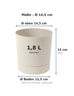 Coprivaso rotondo Ø15 × 15 cm opaco, 1,8 L – Bianco cotone | Töpferkönig 2