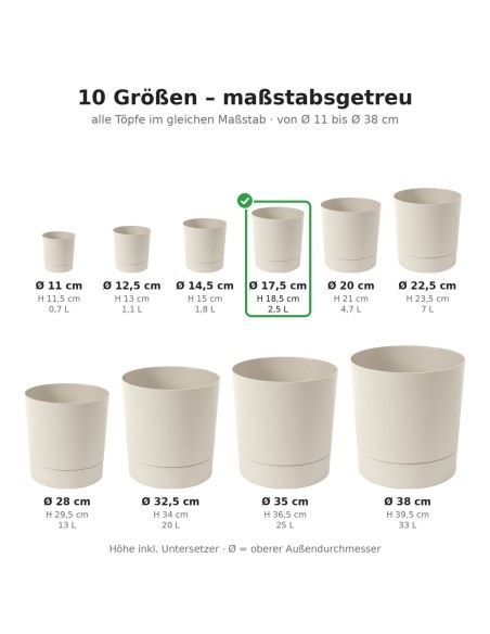 Cubremacetas redondo Ø18 × 19 cm mate, 2,5 L – Blanco algodón | Töpferkönig