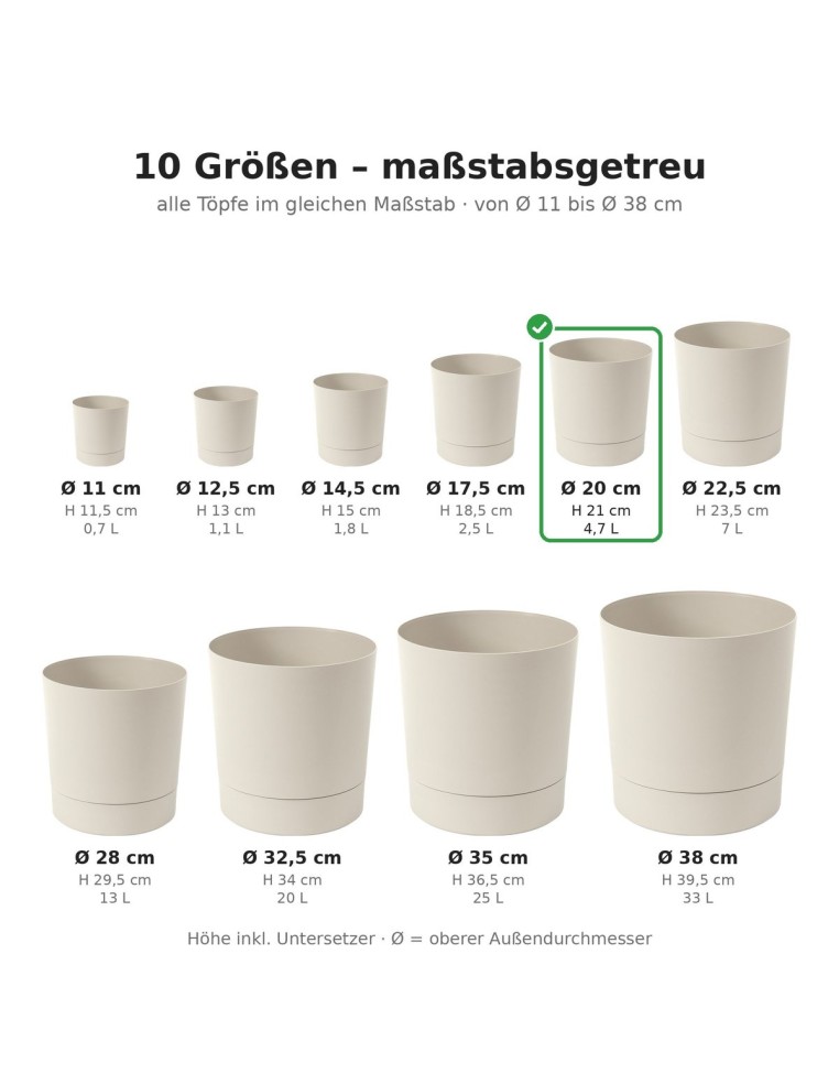 Cache-pot rond Ø20 × 21 cm mat, 4,7 L – Coton | Töpferkönig